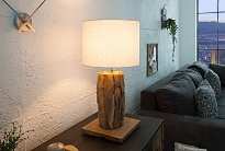 Koloniálna drevená stolná lampa Pole II s ľanovým tienidlom v naturálnej farbe 59-70cm, kód MLV26699_Estila.