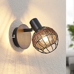 Bodová lampa nástenná Lindby Nermina, ratanové tienidlo_kód svietidla 9627697_Svetlá.sk.